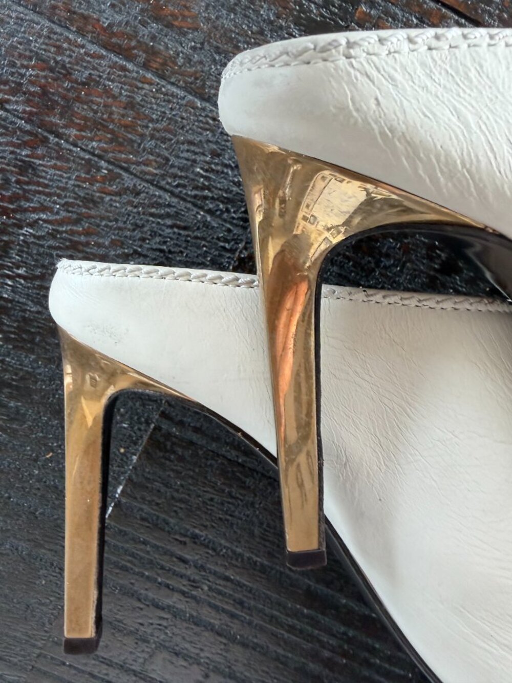 Lanvin Paris Cream Leather Gold Stiletto Mules 38.5 - Picture 3 of 12